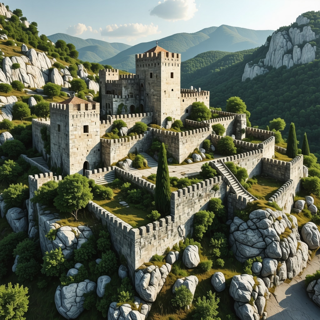 3D digital model showing the restoration of Stolac castle surrounded by natural landscapes and guided tours