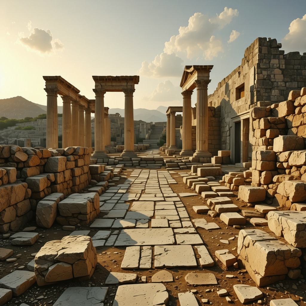 3D digital reconstruction overlay showing ancient Stobi mosaics and Roman architecture with augmented reality elements