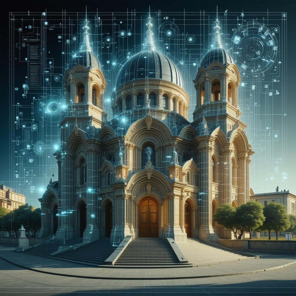 3D digital scan visualization of St. George Church in Sofia with technological overlay