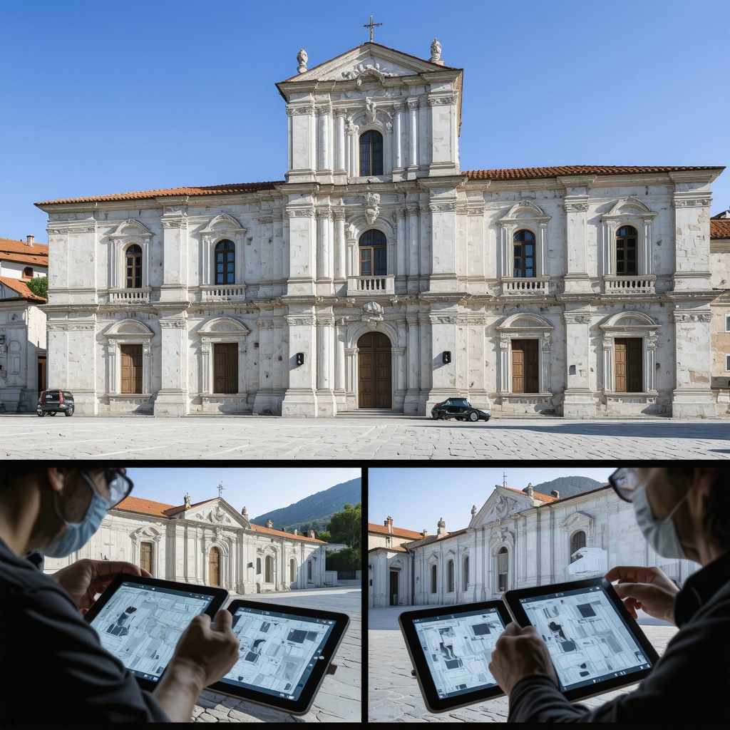 Experts using 3D laser scanning technology to digitally reconstruct a historic building in Cetinje