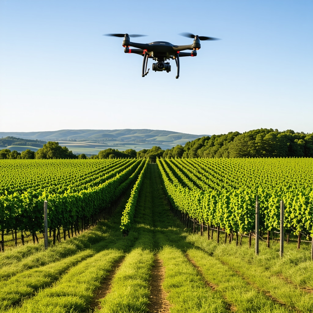 Vineyard in Maribor with drones and sensors illustrating sustainable wine production