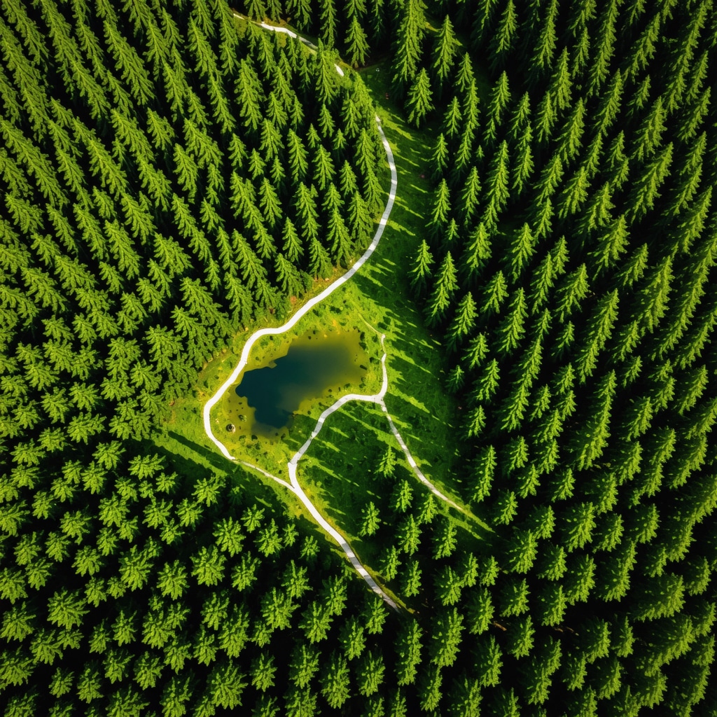 Aerial image showing Biograd Forest Park with sensors and drones monitoring the environment