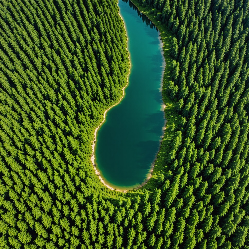 Aerial image of Biograd National Park featuring forests, lakes and ecological monitoring technology