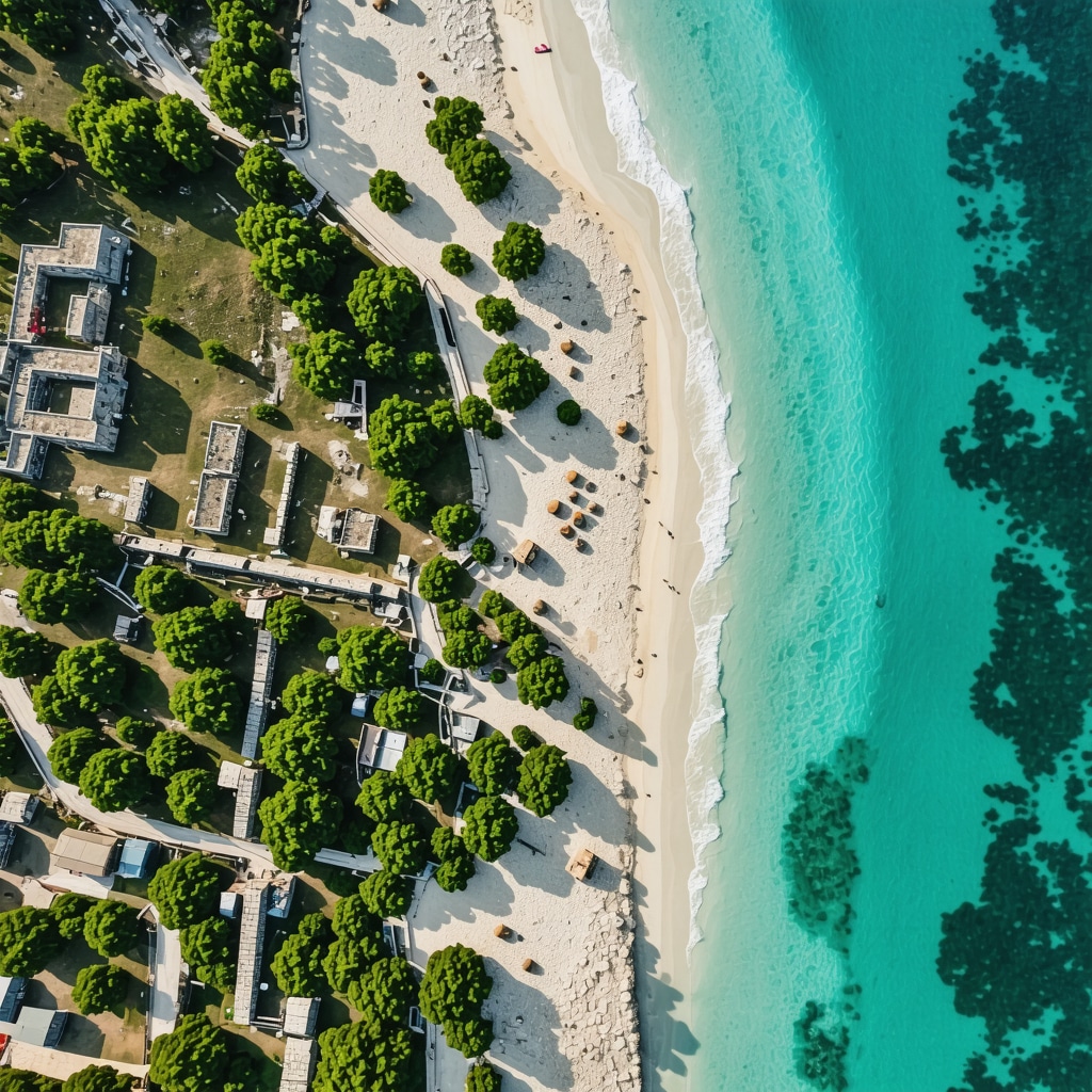 Aerial view of Nin, Croatia highlighting archaeological ruins, sandy beaches, local restaurants, and surrounding Adriatic landscape
