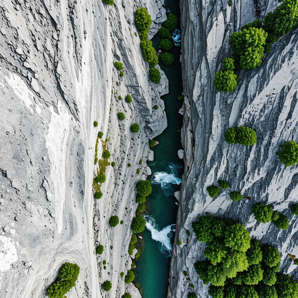 Drone aerial view of Rugova Canyon with ecological sensors and natural landscape