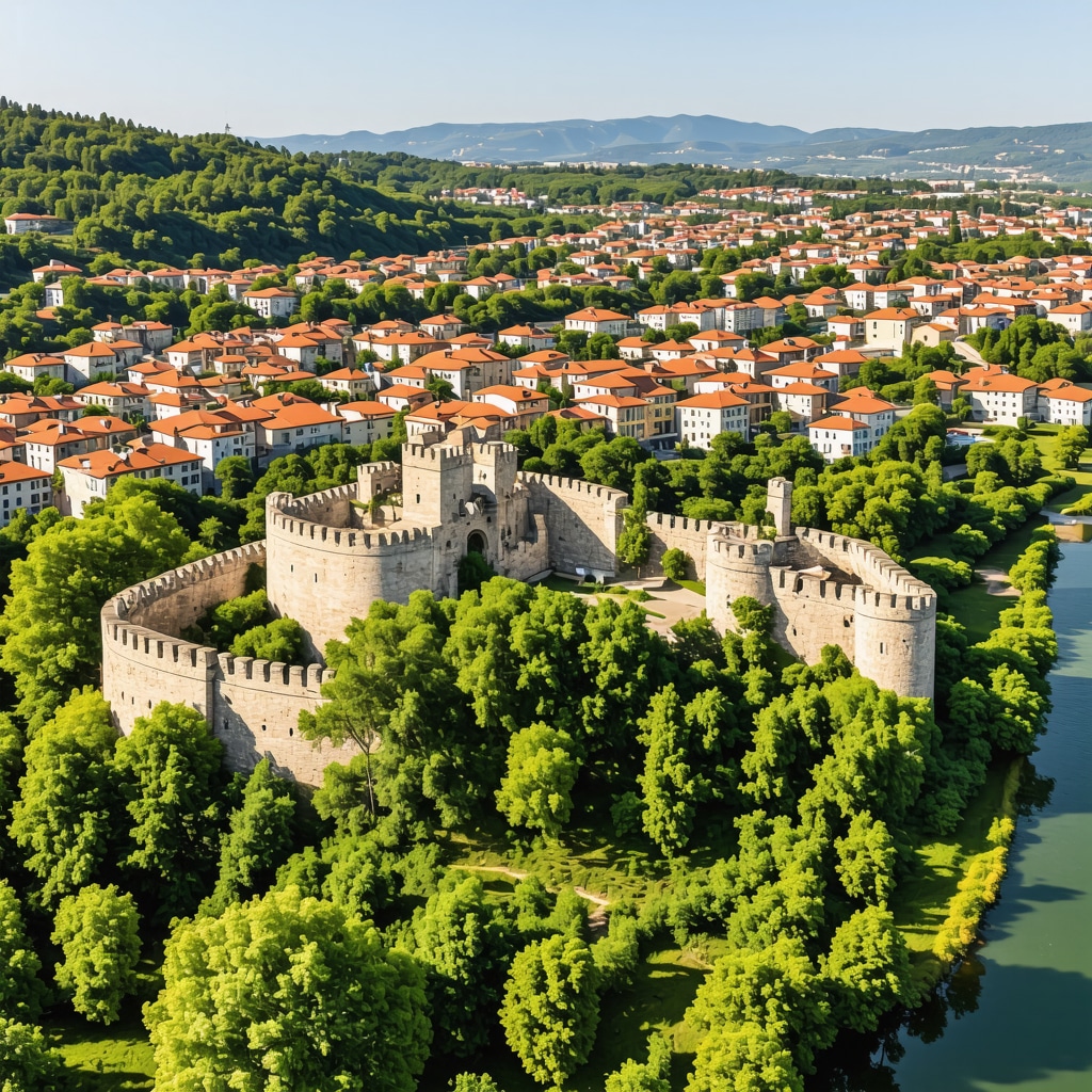 Aerial image depicting Bitolj's blend of historic Ottoman-Balkan architecture and modern urban planning with natural landscapes