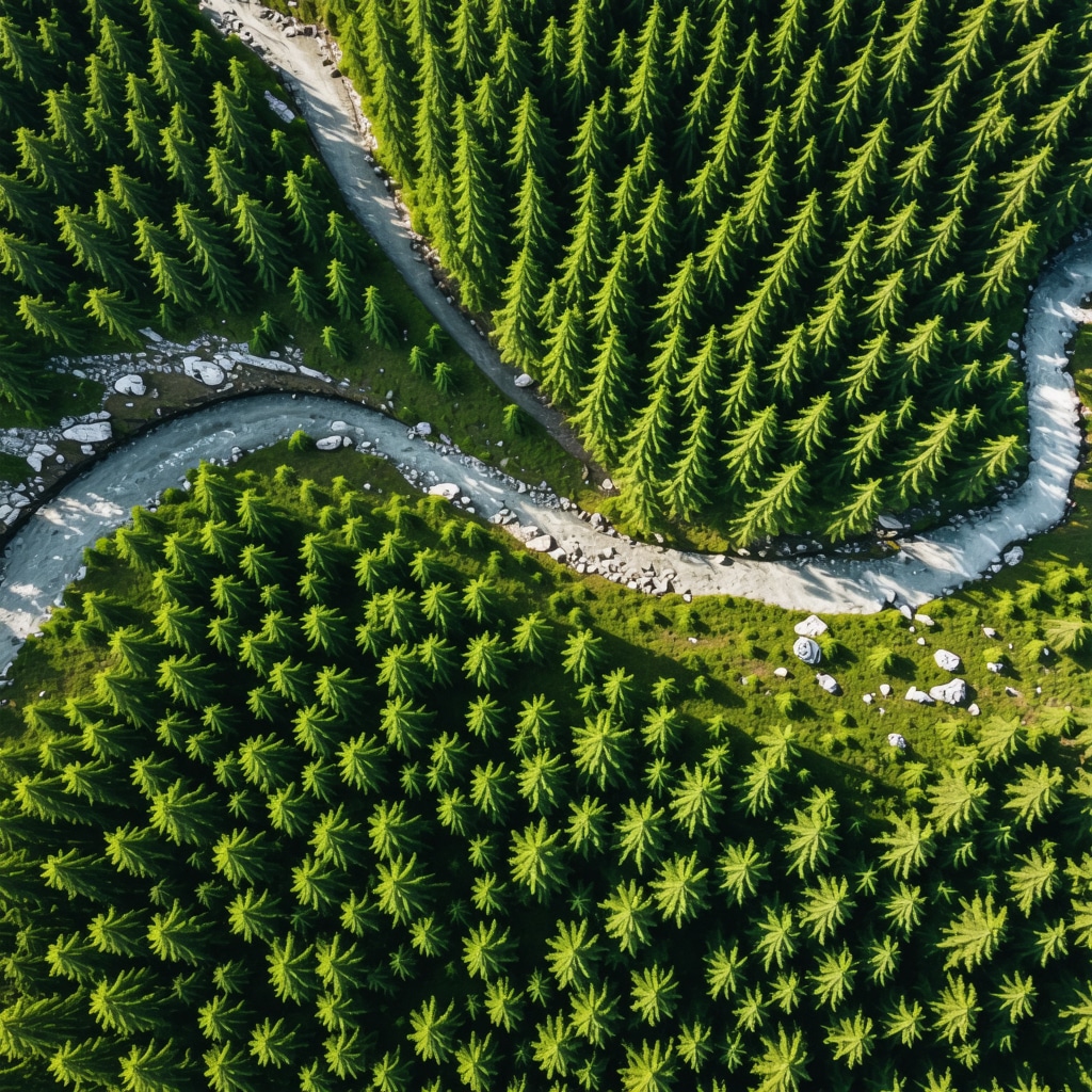 Aerial image of Rugova Canyon with lush forests and mountainous terrain in Pejë, Kosovo