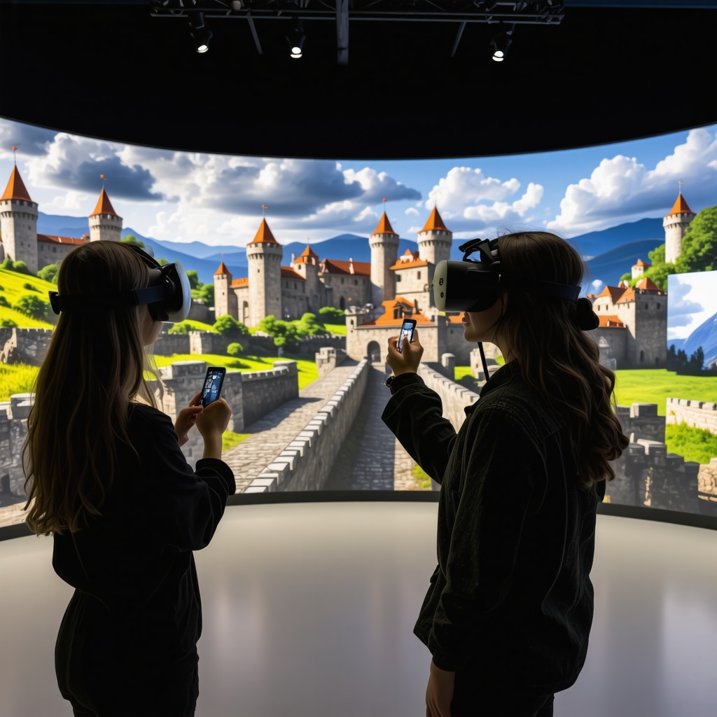 Visitors engaging with augmented and virtual reality displays of medieval castles and traditional festivals in Knjaževac
