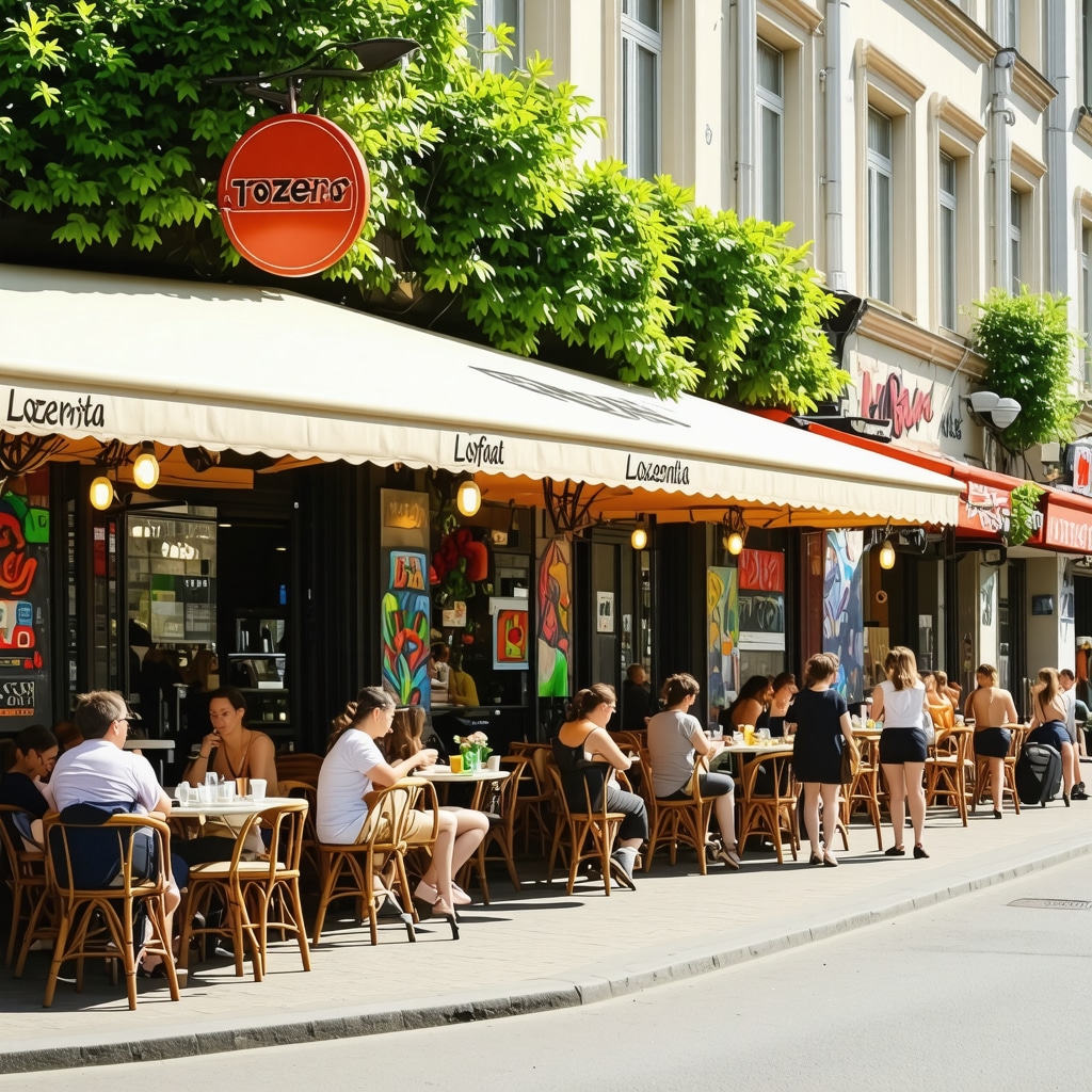 Street art and outdoor cafes in Sofia's Lozenets district, Sofia, Bulgaria