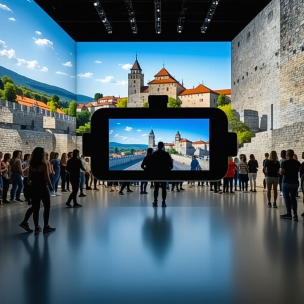 Interactive digital art display blending augmented reality with historic Petrovaradin Fortress during a cultural festival in Novi Sad