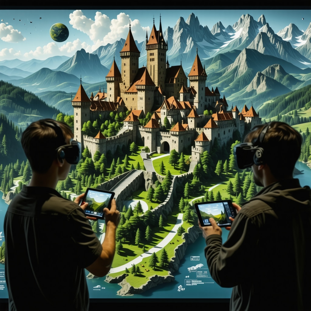 Visitors using augmented reality technology to explore medieval architecture and landscapes in Brașov