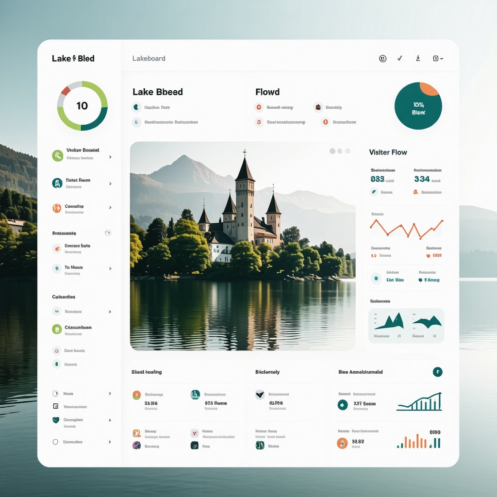 Real-time environmental monitoring dashboard for Lake Bled showing water quality and visitor flow data