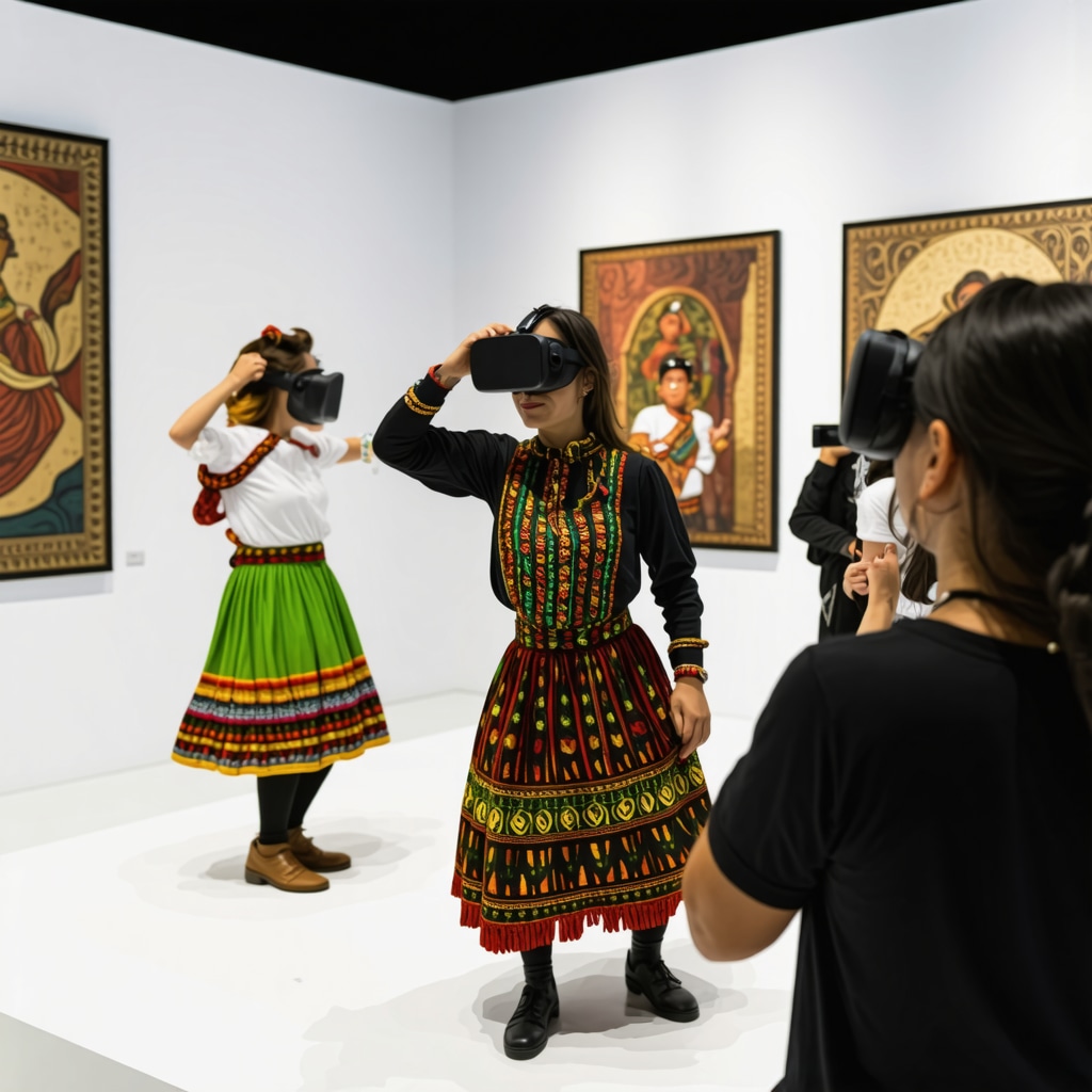 Visitors experiencing Stolac's traditional dances and crafts through augmented reality in a cultural center