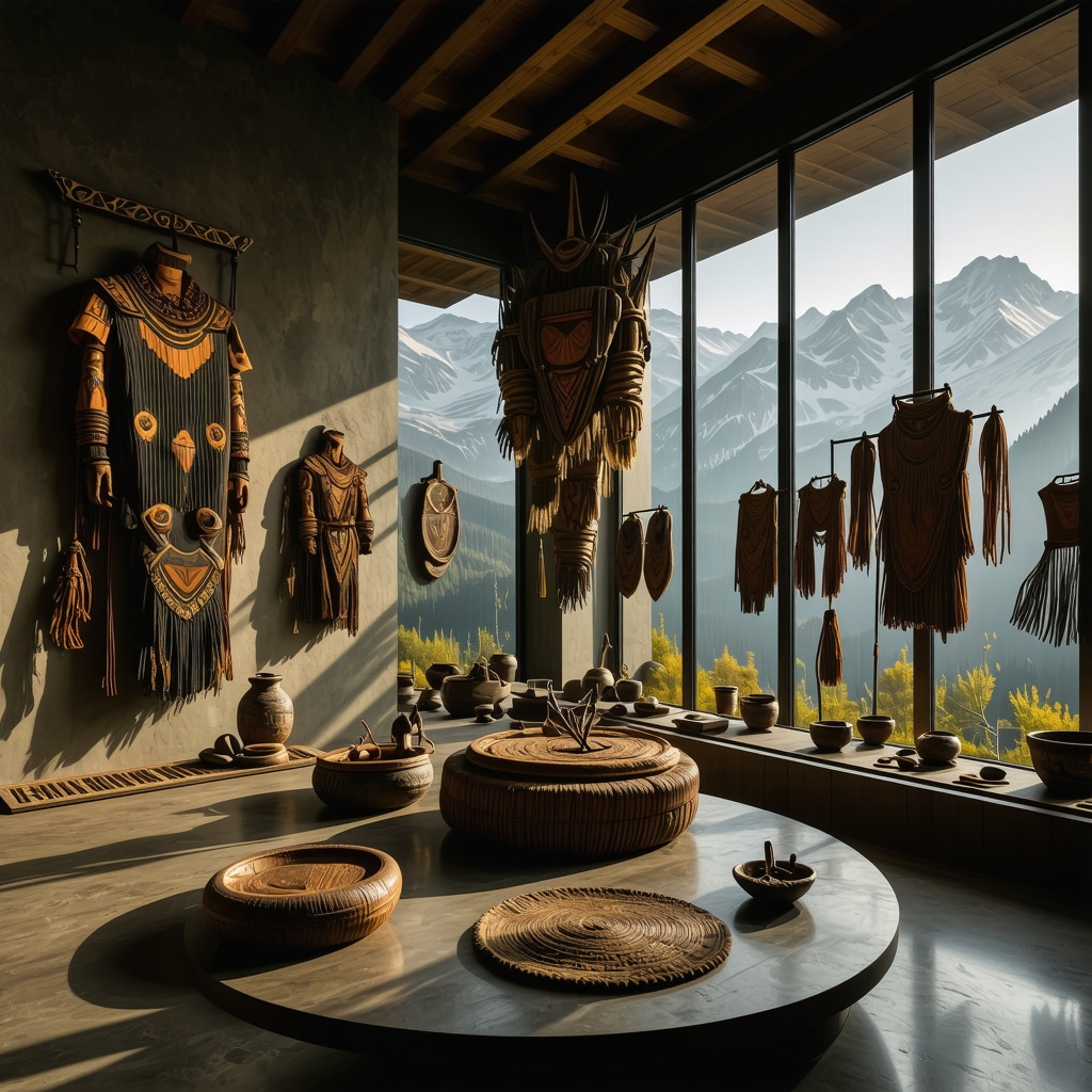Interactive digital museum display of traditional Macedonian crafts and culture with AR in mountain landscape