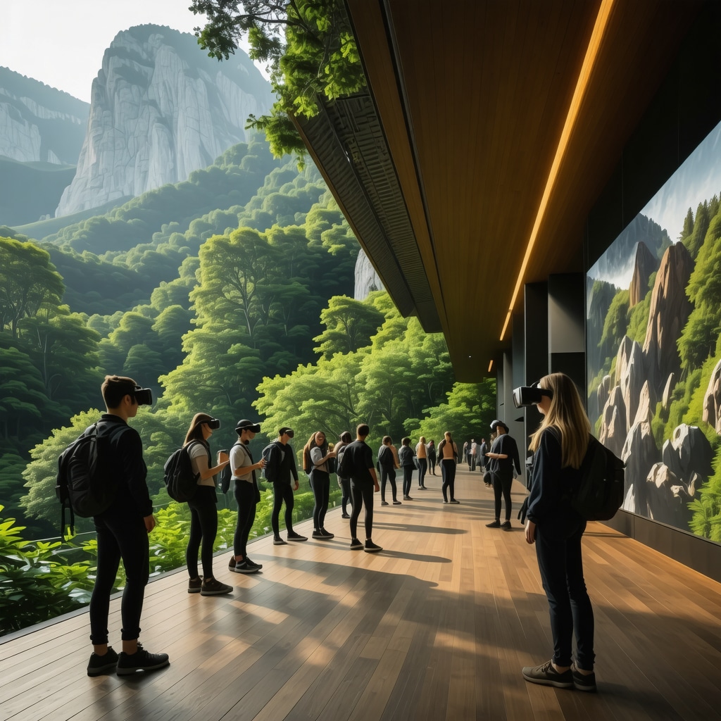 Visitors using virtual reality and solar technology at eco-tourism center in Rožaje mountains