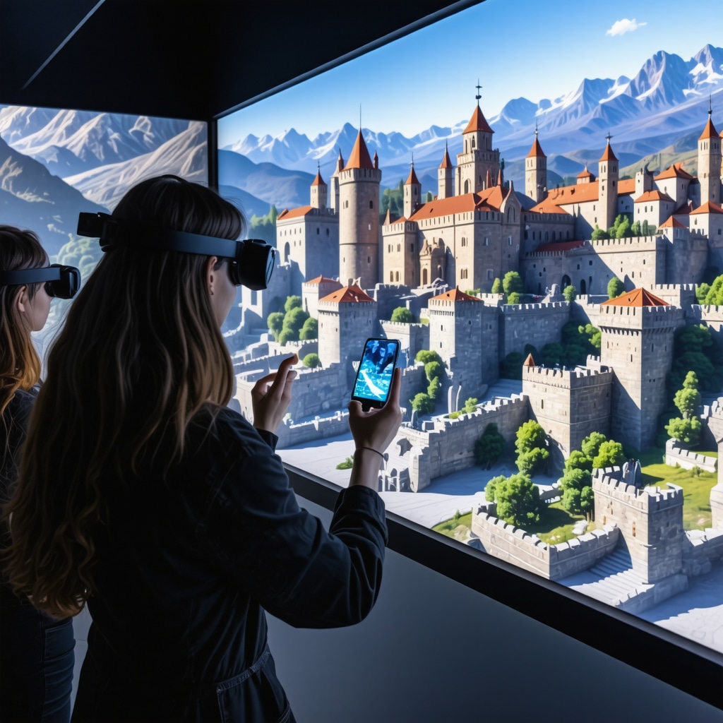 Vizitorë duke përdorur syze realiteti të shtuar për të eksploruar rindërtimet 3D të kalasë historike në Cluj-Napoca