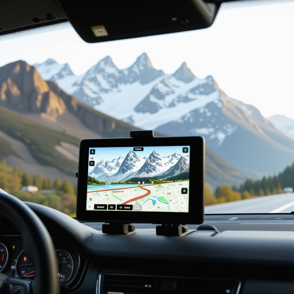 GPS device with AR overlays showing Transfagarasan mountain road and landmarks