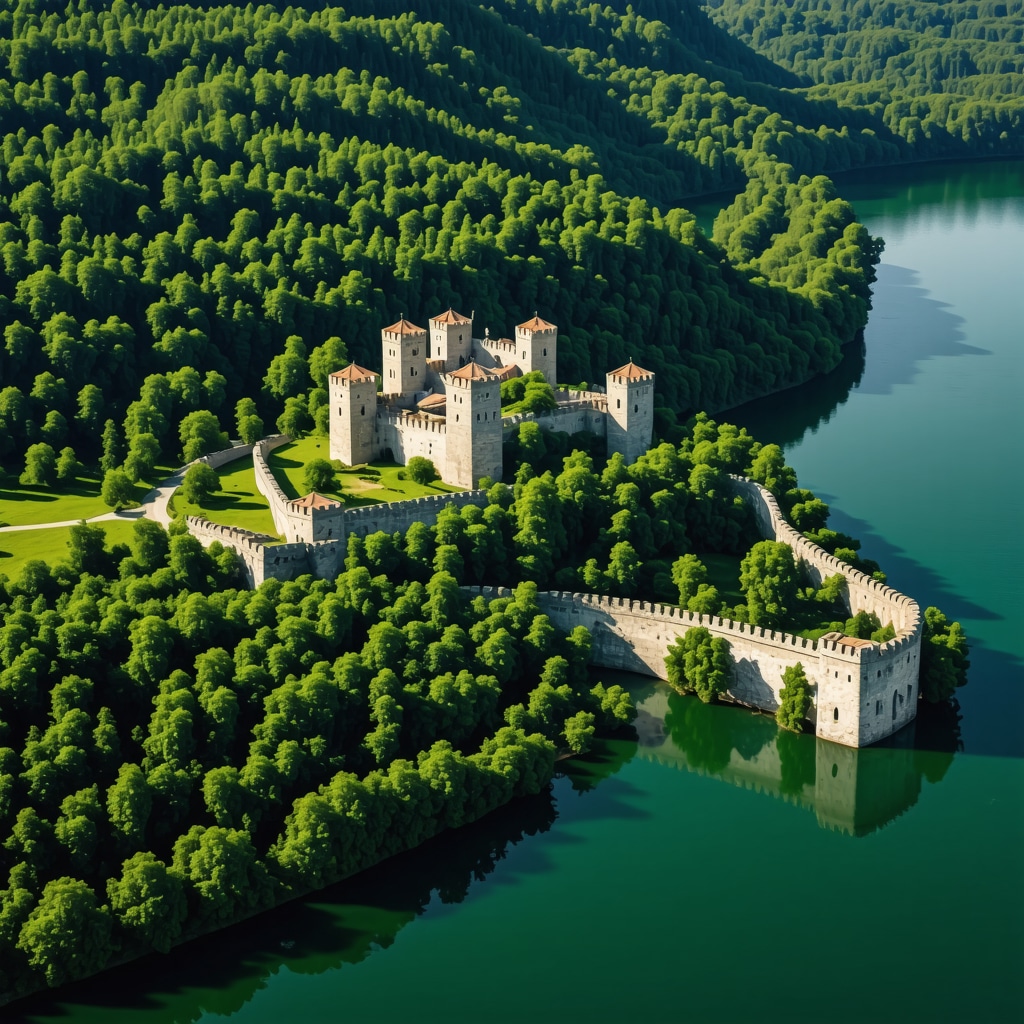Golubac Fortress aerial view showing integration of 3D scanning and ecotourism technologies