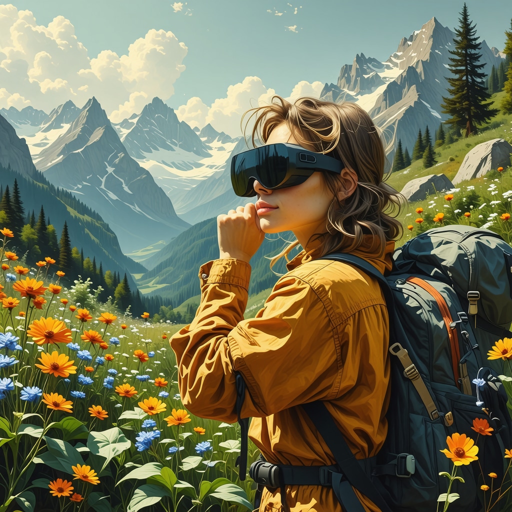 Person wearing augmented reality glasses exploring flora and fauna in mountainous Prokletije National Park