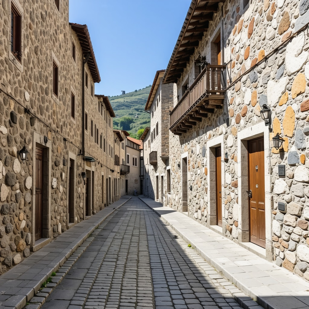 View of Prizren old town with historic buildings and cobblestone streets in spring