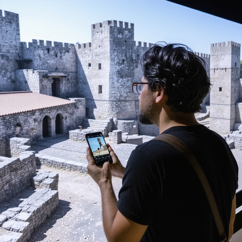Tourists experiencing augmented reality at Heraklea Fortress in Bitolj