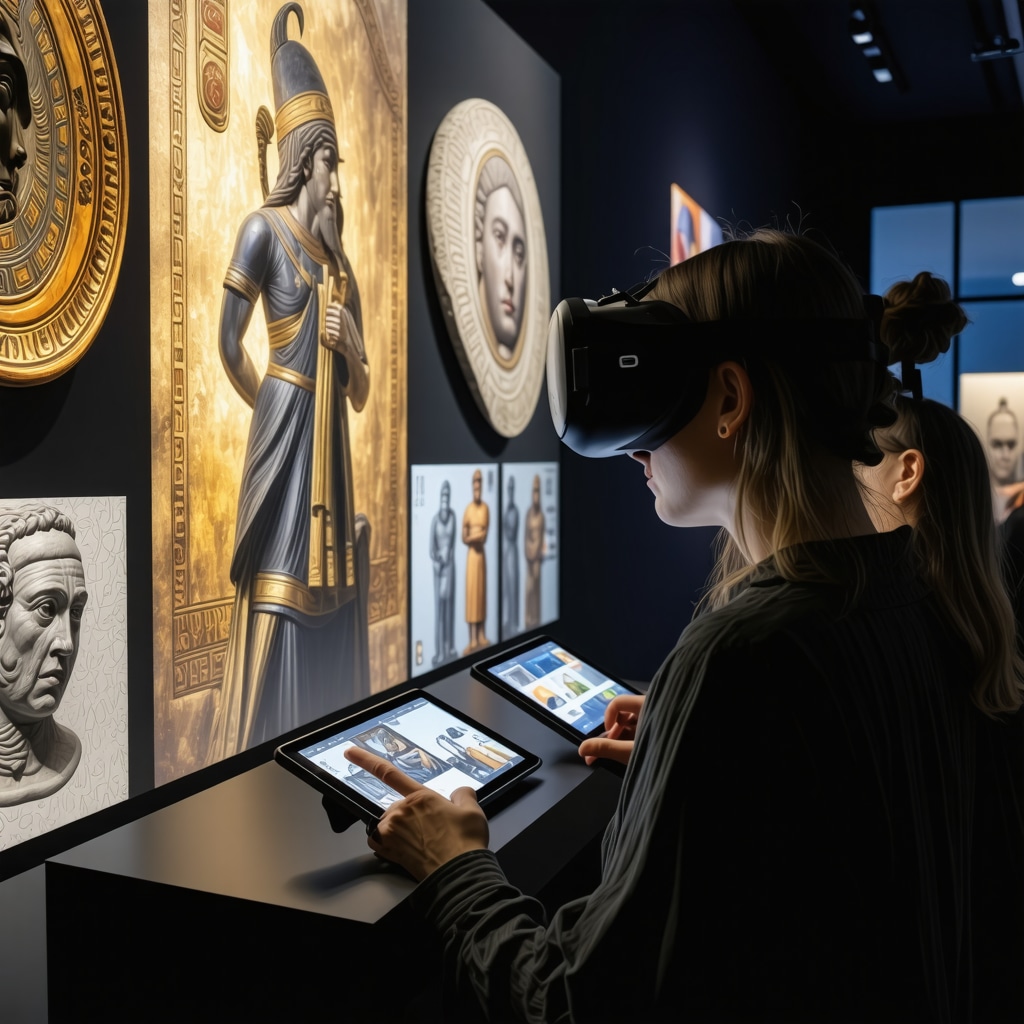 Visitors engaging with augmented reality displays of Ottoman and Byzantine artifacts in a modern museum in Edirne