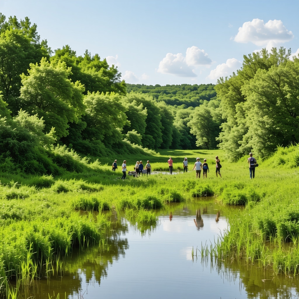 Panoramic view of Kamchia Biosphere Reserve with floodplain forest and eco-tourists in Varna, Bulgaria