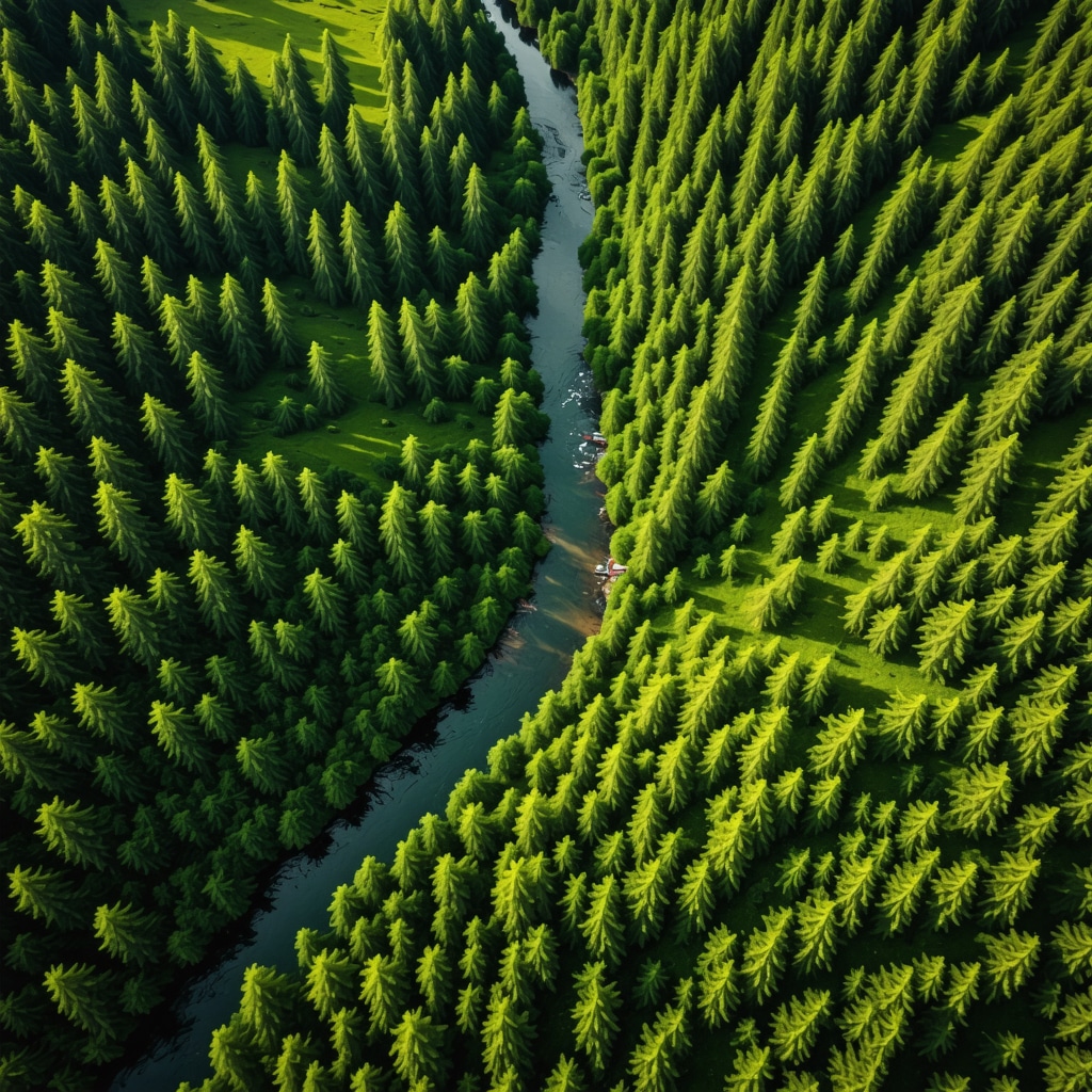 Aerial image of Kanioni Rugova showing drones monitoring nature and eco-friendly tourist paths amidst green mountains and clear rivers