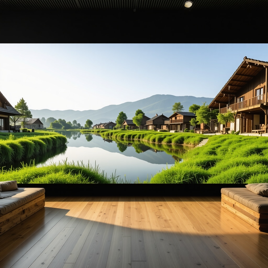 Panoramic landscape of Kırklareli with traditional villages and augmented reality elements illustrating sustainable tourism
