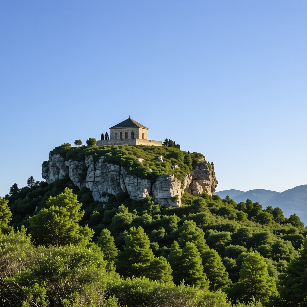 Panoramic view of Lovćen National Park featuring the Mausoleum of Njegoš on the mountain summit