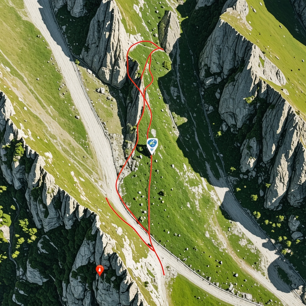 Aerial landscape of Rugova Canyon highlighting hiking paths and safety technology installations