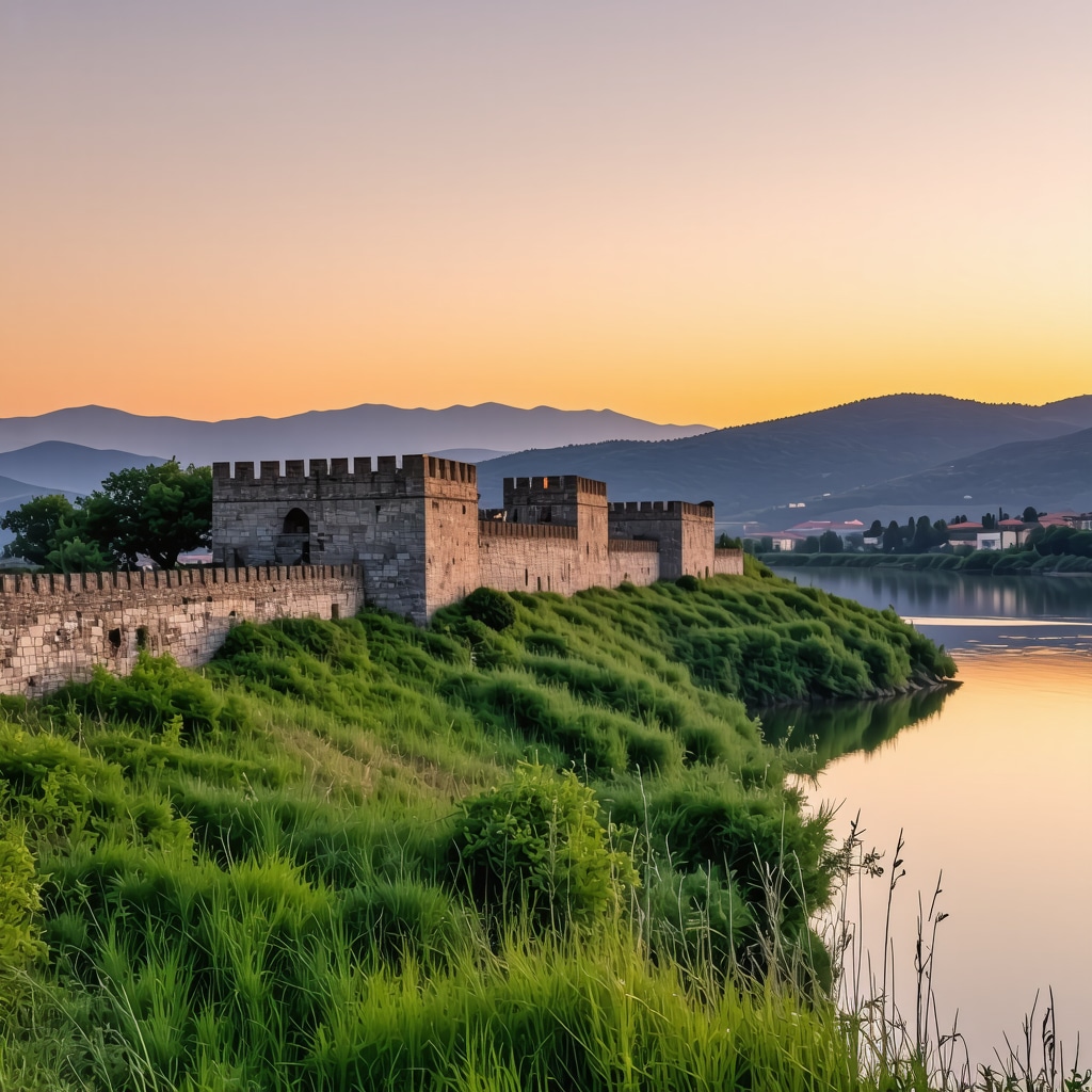 Niš Fortress blending historical architecture with natural landscapes at sunset