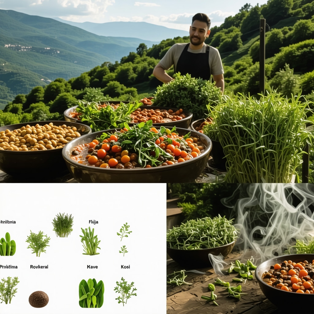 Collage representing traditional Prishtina dishes, local agriculture, and digital preservation technology