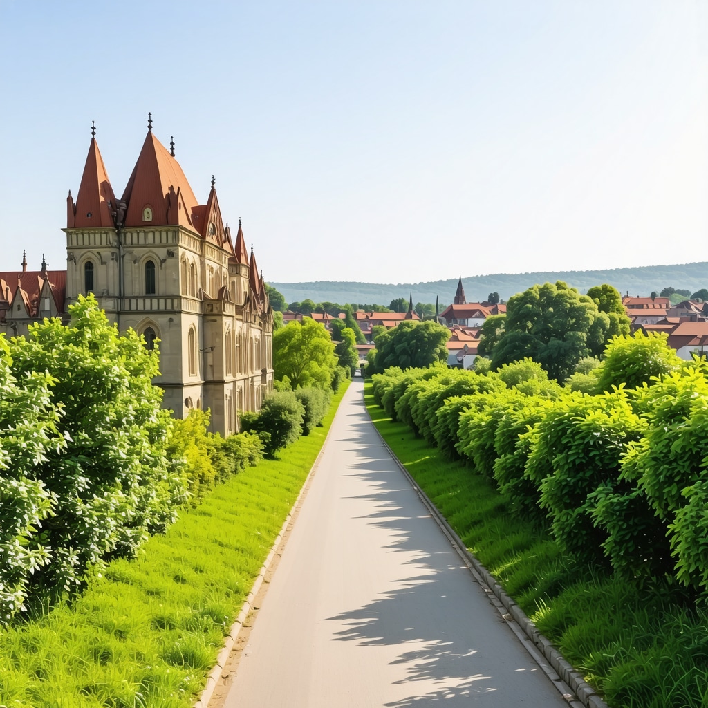 Subotica cityscape blending historic buildings and green nature with augmented reality icons