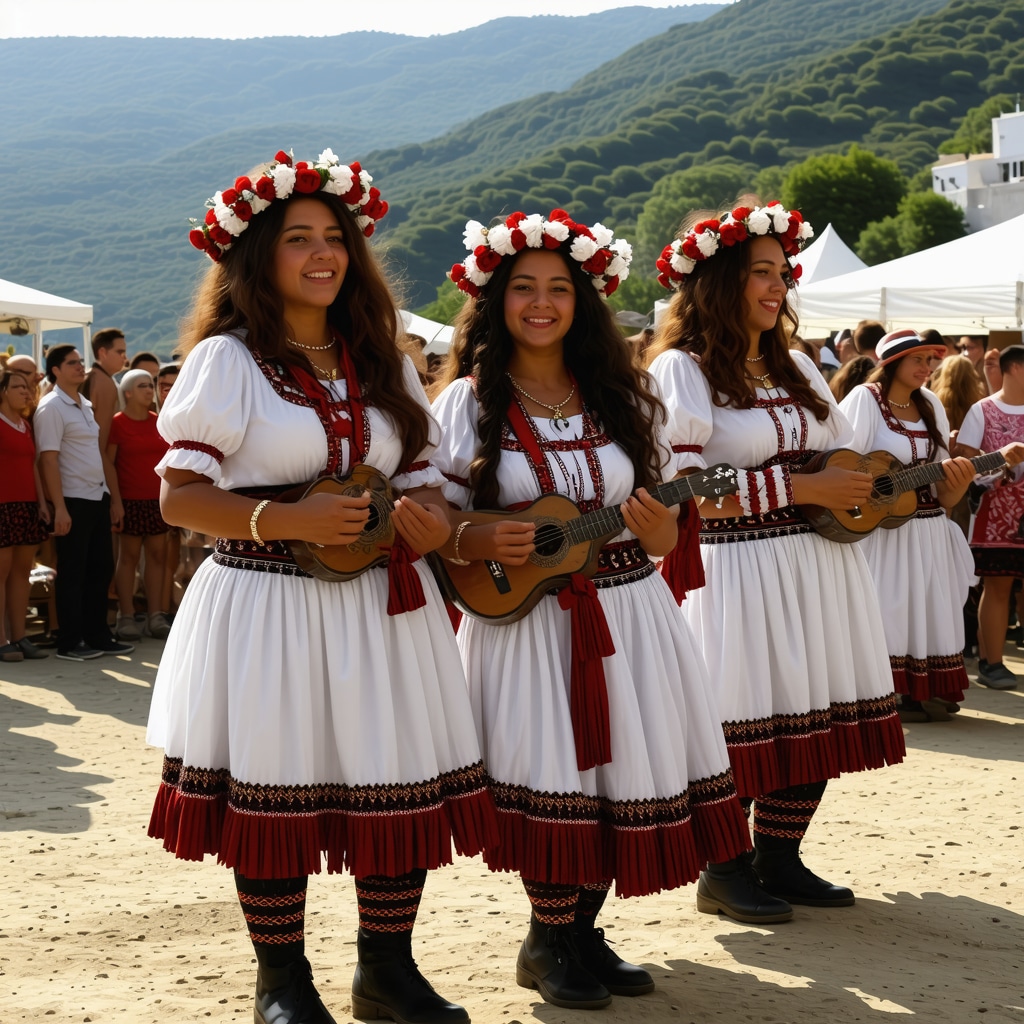 Crowd enjoying a traditional Albanian summer festival in Vlorë near the sea