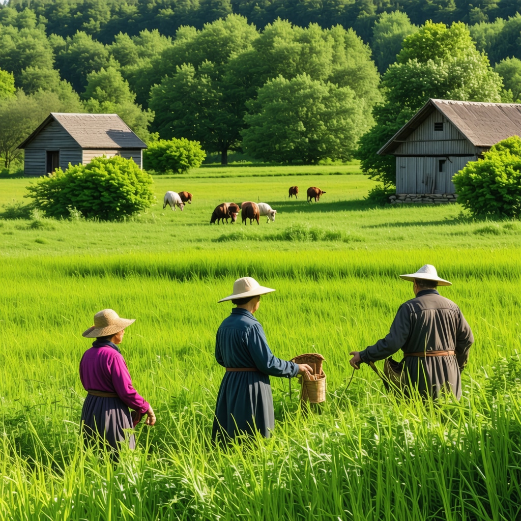 Balkan natural park in Kırklareli with villagers practicing sustainable agriculture amidst diverse flora and fauna