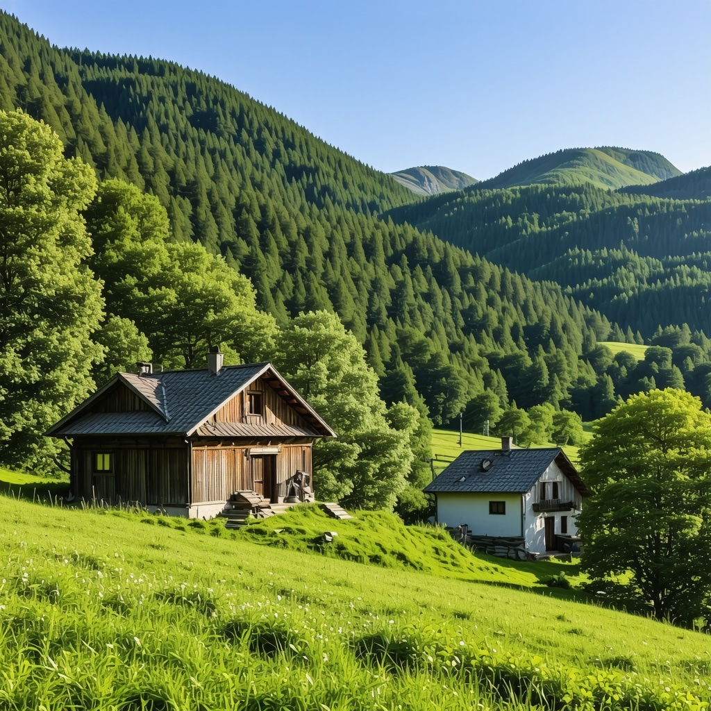 Panoramic view of Rožaje's mountains with traditional houses and forests symbolizing sustainable tourism
