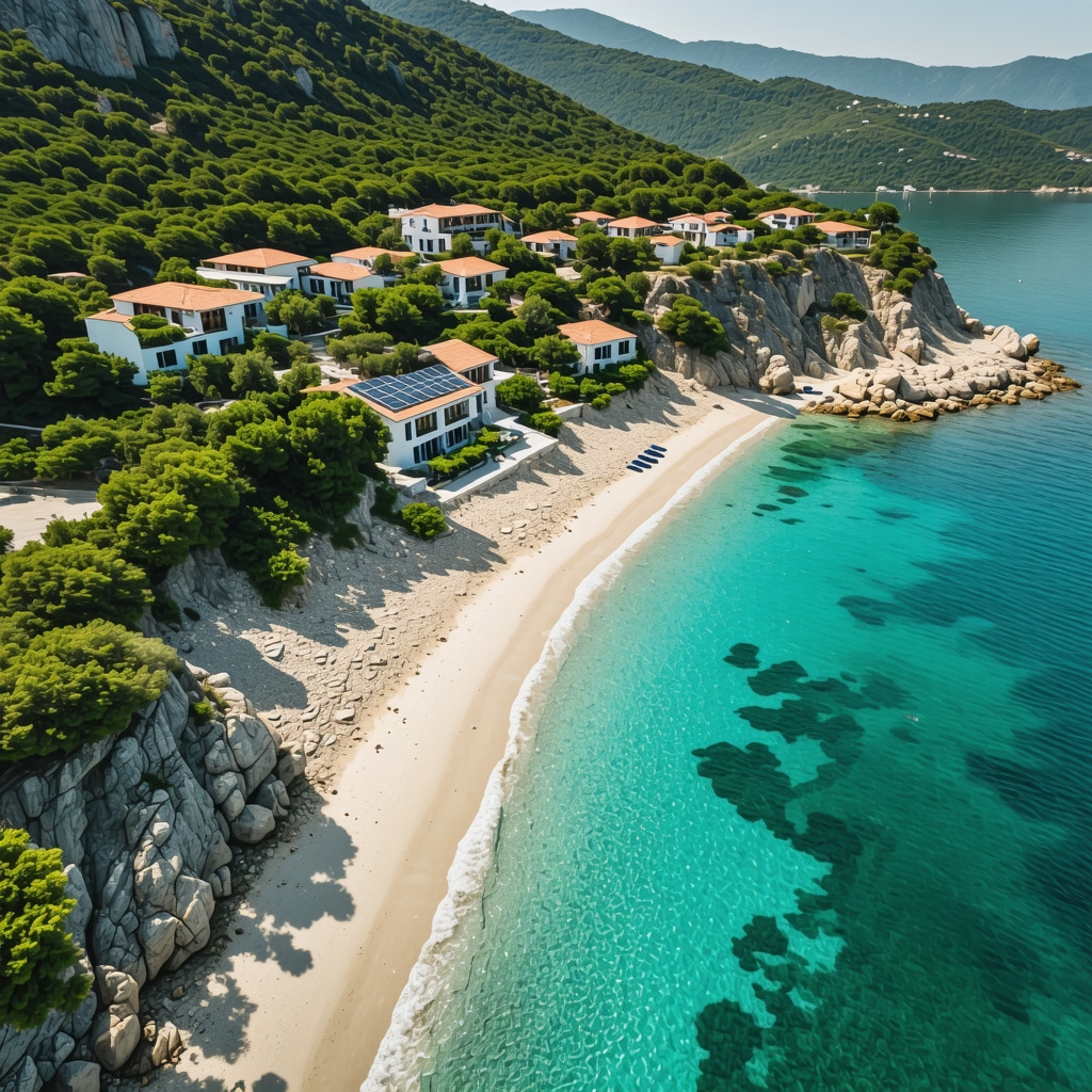 Aerial view of Vlora coastline with eco-friendly tourism infrastructure and natural parks