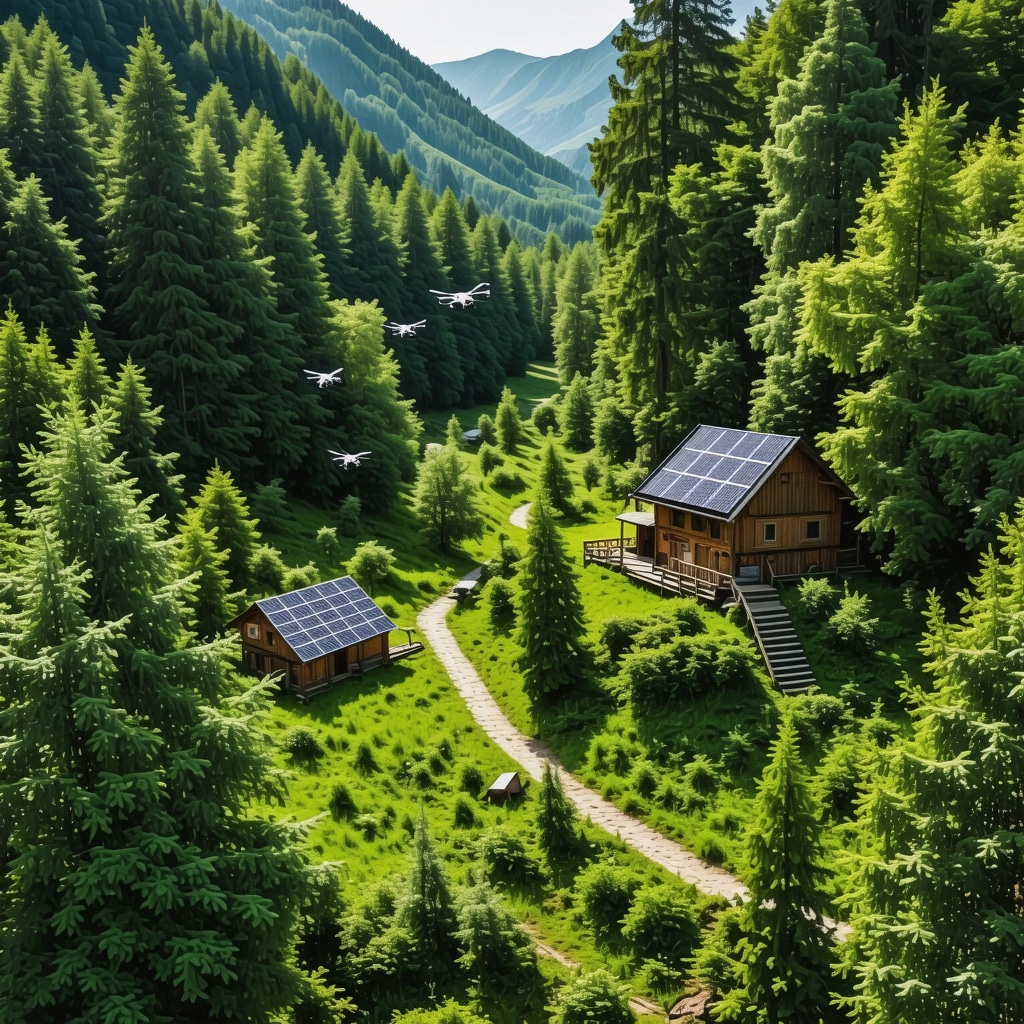 Aerial image of Rugova Canyon with eco-friendly infrastructure and monitoring drones
