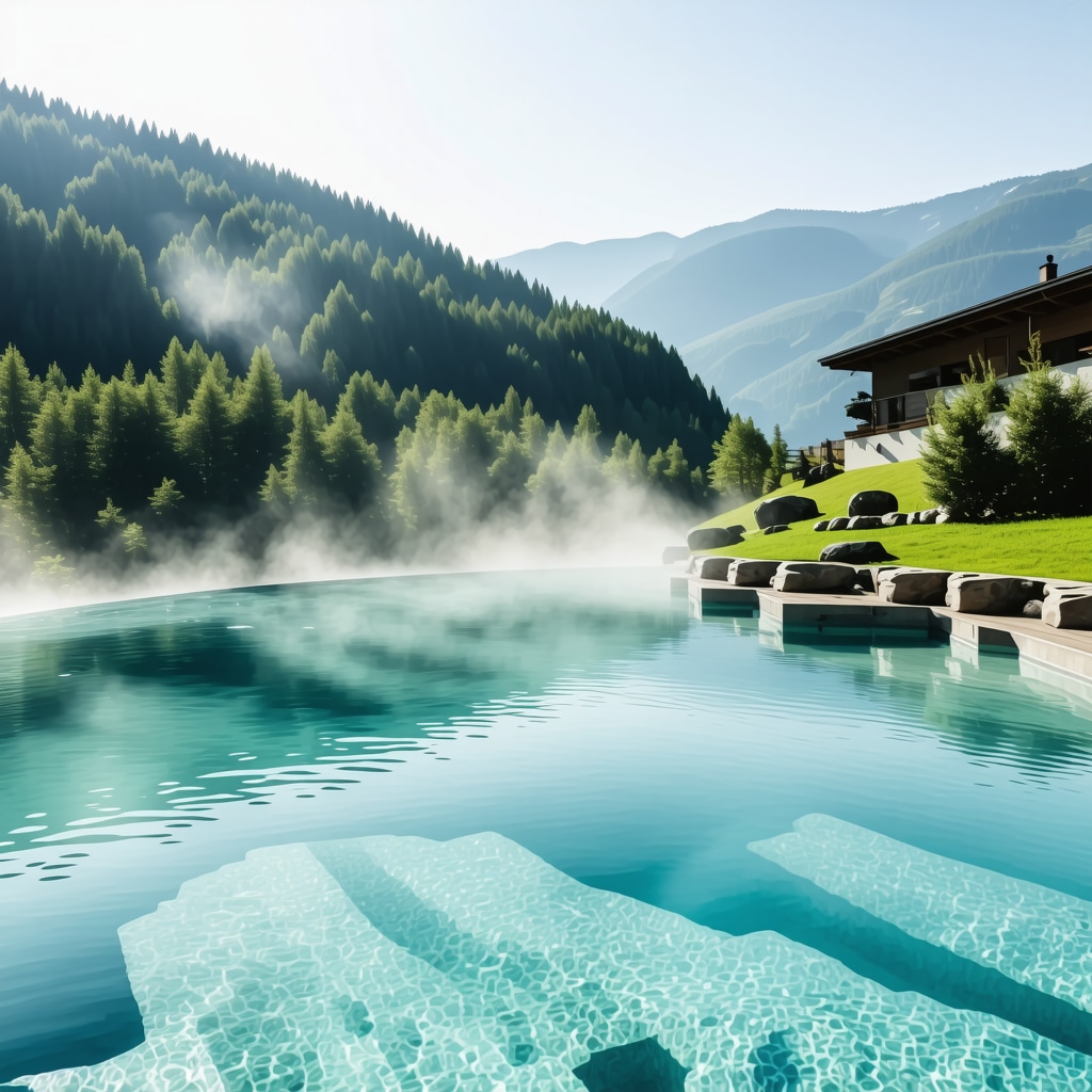 Alpine thermal spa pools surrounded by green forests in Bohinj showcasing modern wellness technologies