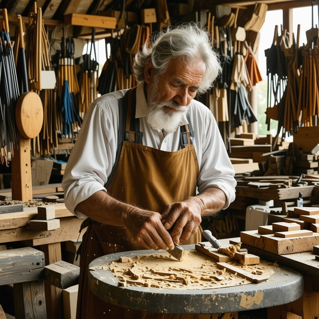 Artisan crafting traditional wooden decorations in Kërçovë workshop