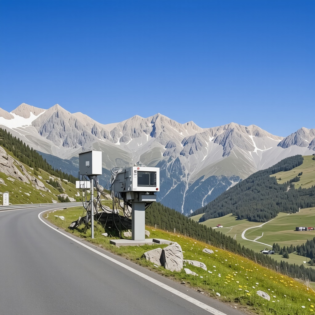 Panoramic view of Transfagarasan road with monitoring equipment in Făgăraș mountains