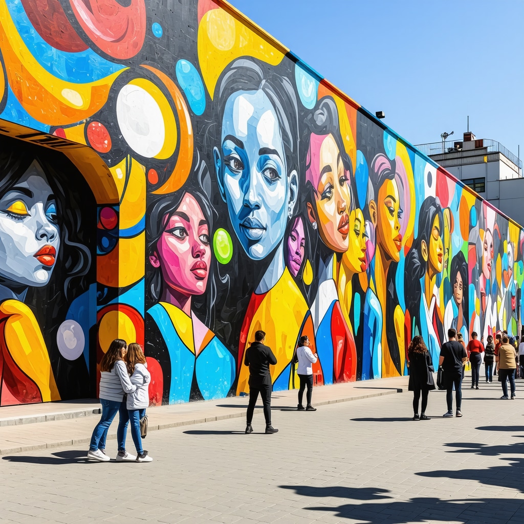 Colorful murals and interactive sculptures in Timișoara's Fabric district symbolizing multicultural urban regeneration