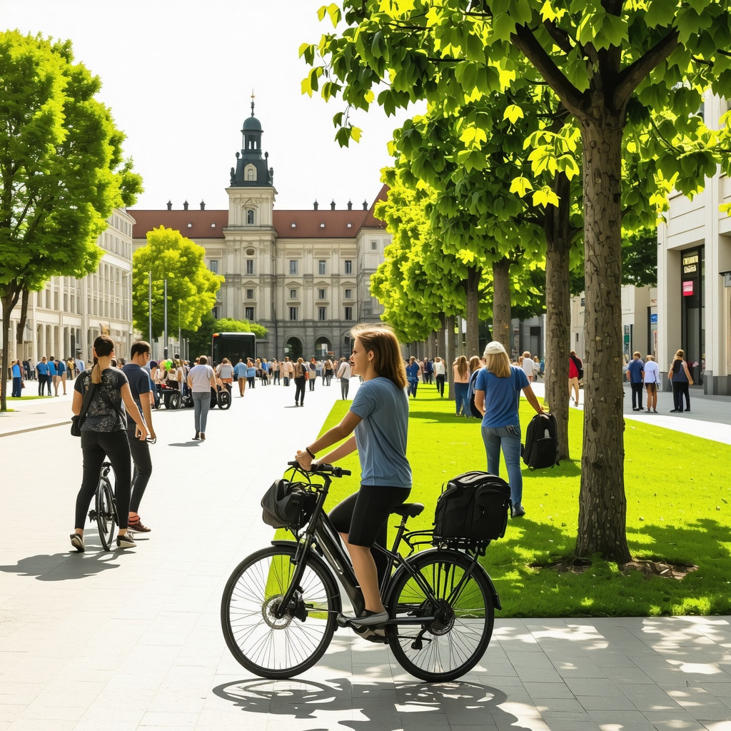 Ljubljana cityscape showcasing green urban spaces and sustainable transportation options