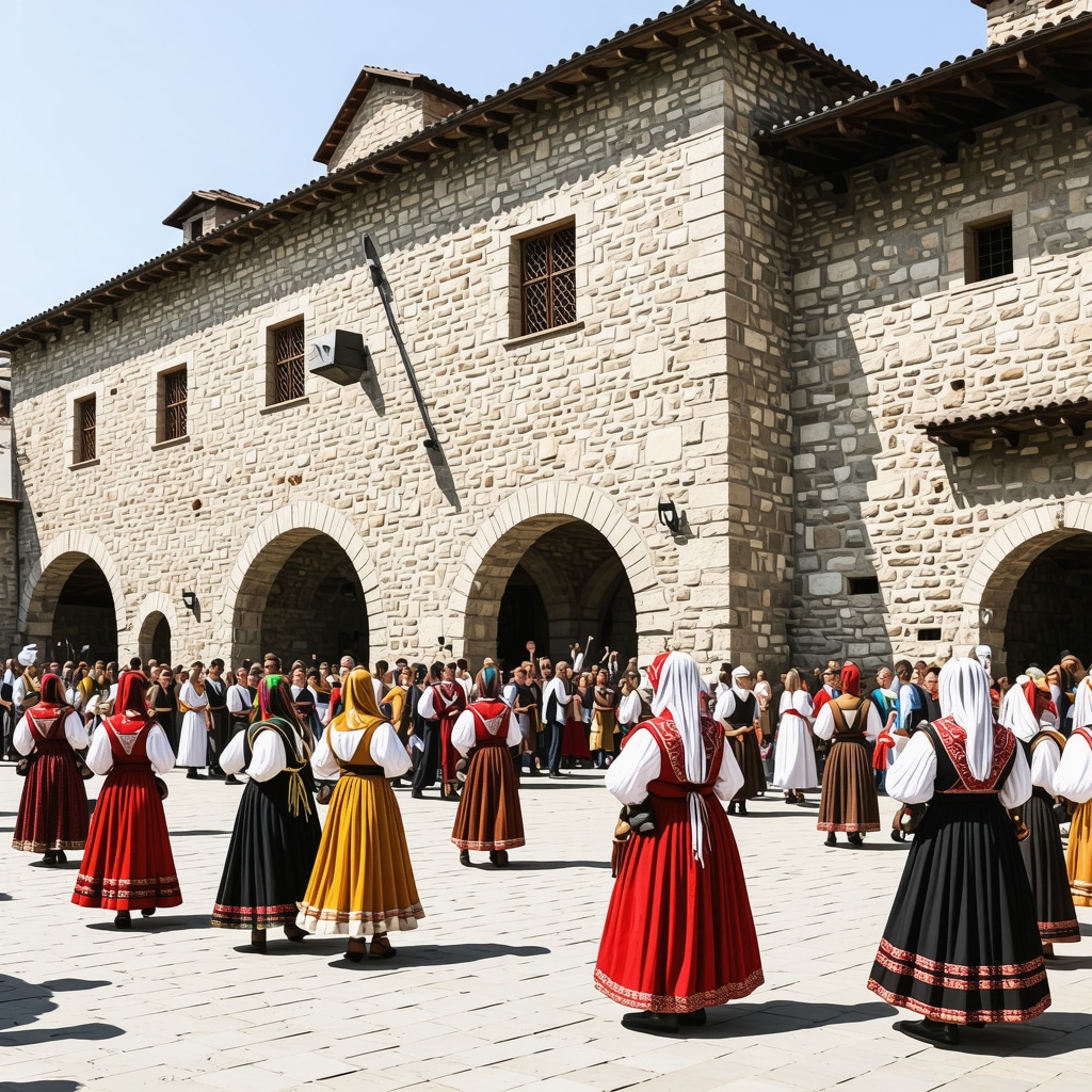 Veliko Tarnovo medieval buildings and traditional Bulgarian cultural festival