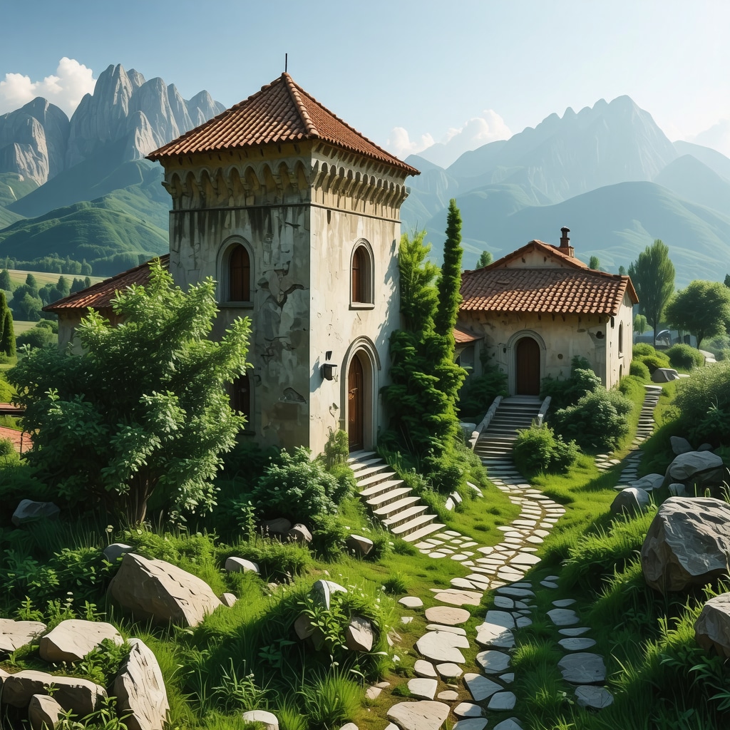 Immersive VR scene combining Peja's historic sites with natural landscapes and augmented reality features