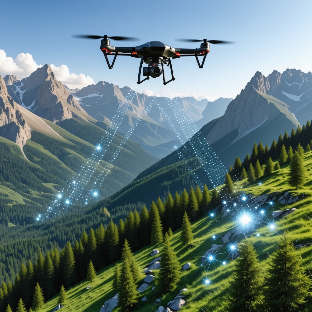Drone with environmental sensors monitoring Durmitor National Park's mountain ecosystem