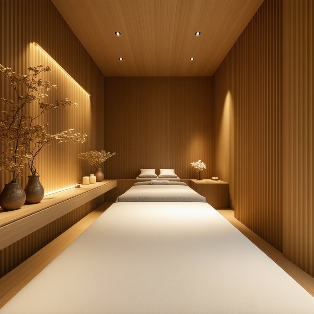 Modern spa therapy room with Serbian traditional elements and molecular equipment illustrating personalized mineral water treatments