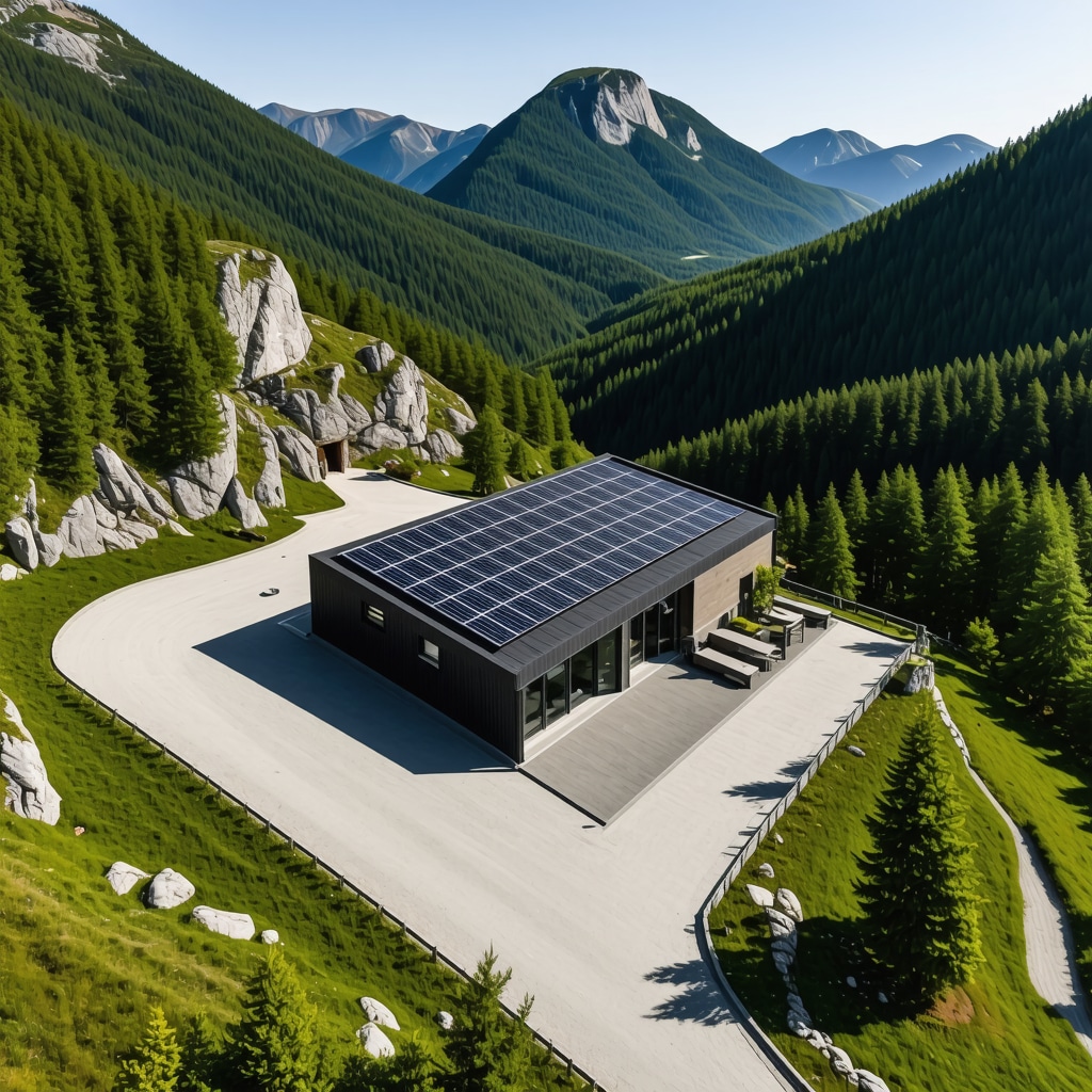 Aerial landscape of Lovćen National Park featuring mountains, forests, and a sustainable eco-tourism center