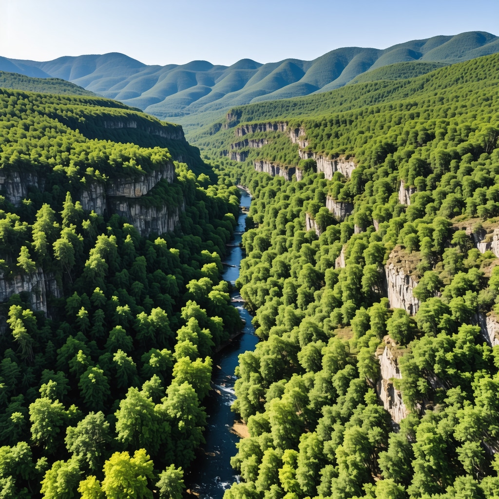 Deep canyon with river and lush forests at Tara National Park